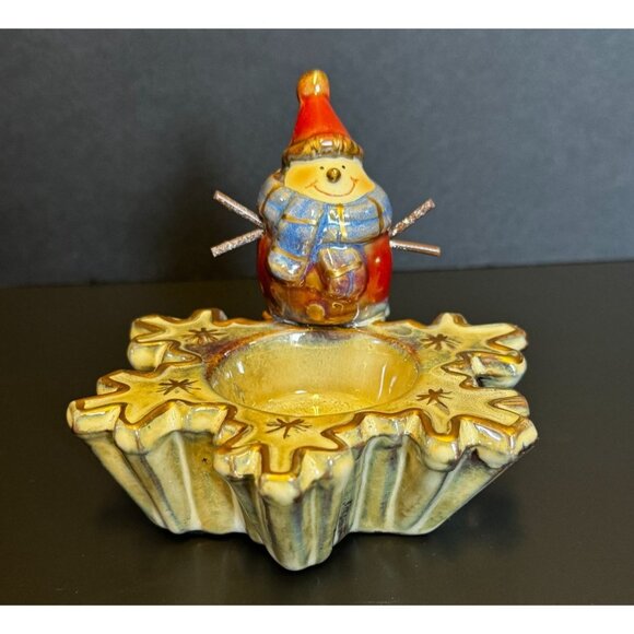 Ceramic Snowman Candle Holder In Star Shape For Christmas Decor - Festive Colors - Picture 1 of 11
